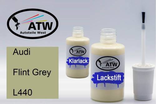 Audi, Flint Grey, L440: 20ml Lackstift + 20ml Klarlack - Set, von ATW Autoteile West.